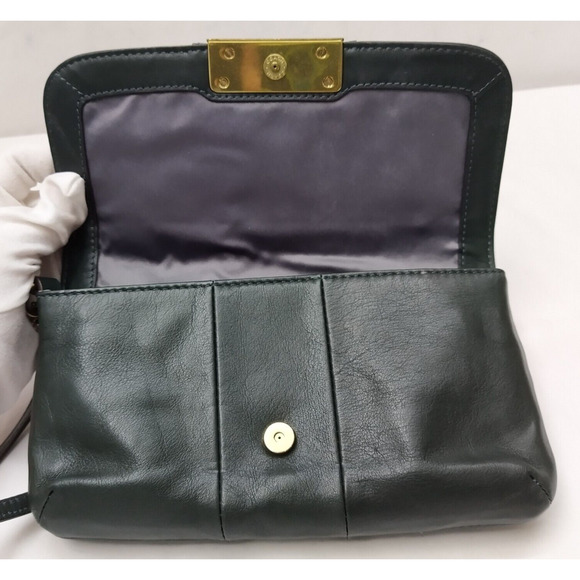 Coach Kristin Olive Green Leather Buckle Flap Closure Clutch Wristlet - Wallet - Picture 10 of 13